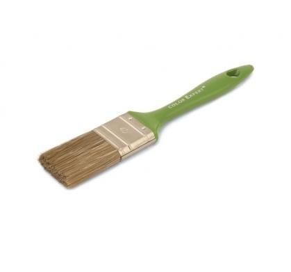 Кисть плоская 40х12мм пластиковая ручка смешанный ворс зеленая Color Expert