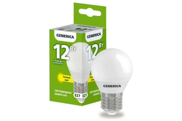 Лампа Led Е27 12Вт 3000К теплый свет шар Generica IEK