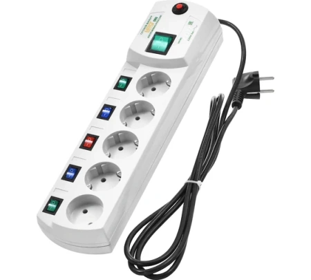 Фильтр сетевой 2,0м 4с/з+1б/з розеток 10А выкл.на каждую розетку Erg Most