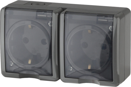 Розетка откр.установки 2-мест с/з серая Эксперт Эра(8)